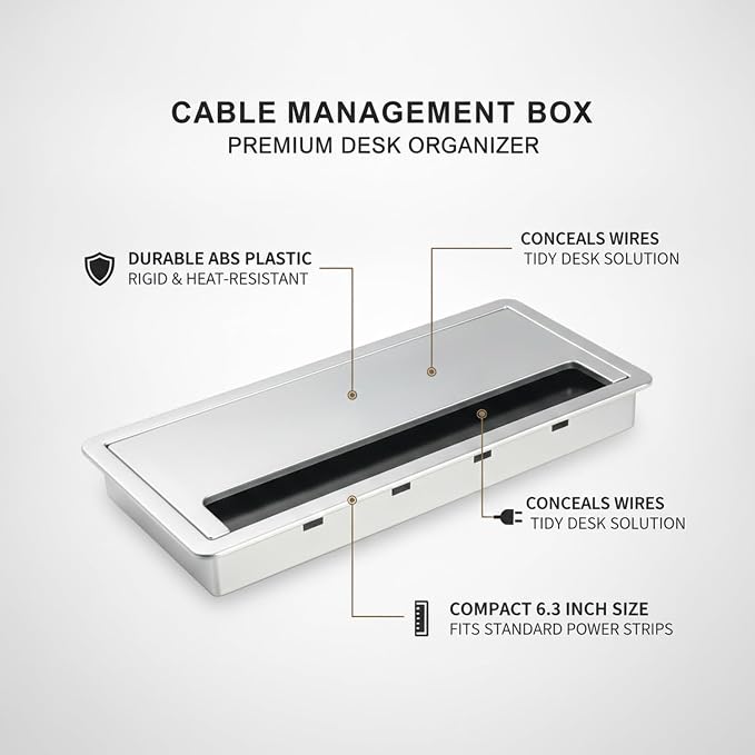 Quick Cable Concealer, ABS Cord Management Box for Desk & TV Stand, Hides Power Strips & Wires, 6.3 x 3.1 x 1.2 Inches (1 Pack)