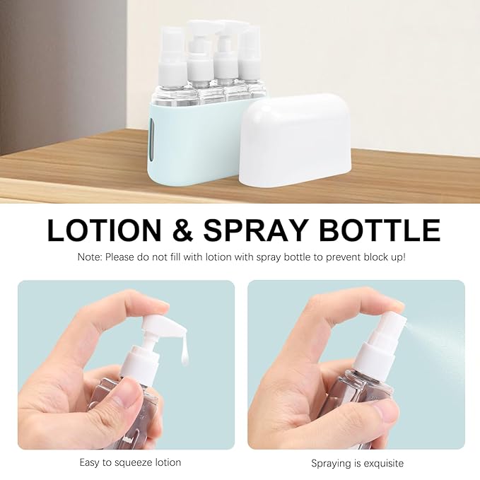 Skycase Travel Bottles - Leak Proof Refillable Tsa Approved Travel Size Toiletries, 4 in 1 Liquid Bottles Containers with Labels and Funnel Airplane Accessories Kits for Lotion Liquid (Blue)