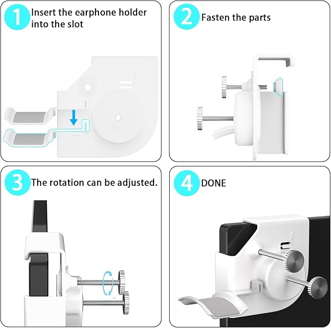 Headphone Holder for Screen, Plastic Headphone Stand, Headset Stand Suitable for AirPods Max, Sony, Bose, Beats and More (White)