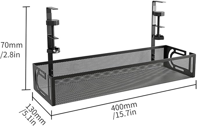 No-Drill Under Desk Cable Management Tray Tool-Free Installation with Dual Silicone Pads | No Adhesive, No Magnets, No Residue | Heavy-Duty Steel Construction for Wood & Glass Desktops (White)
