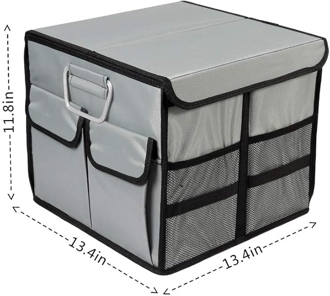 Car Trunk Organizer Collapsible Portable Multi Compartments Organizer with Non Slip Straps for SUV Truck Auto Vehicle Car Auto Minivan (Small covered, Space gray)