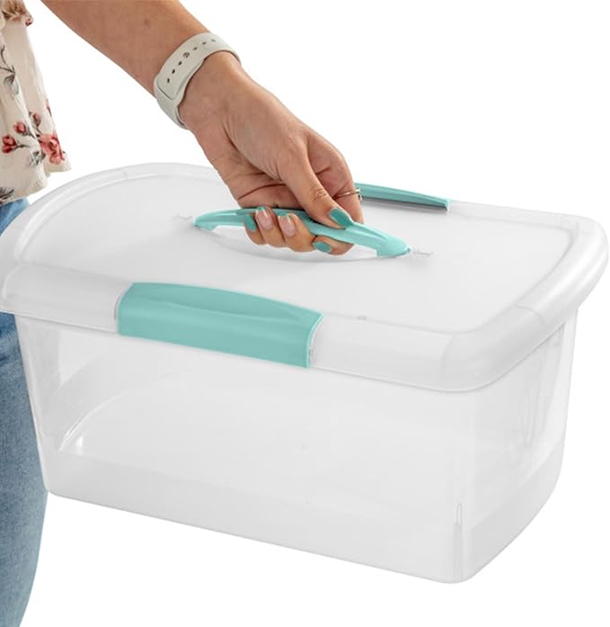 Sterilite 6 Pack Stackable Storage Bin with Latch Lid, Medium Nesting ShowOffs, Clear