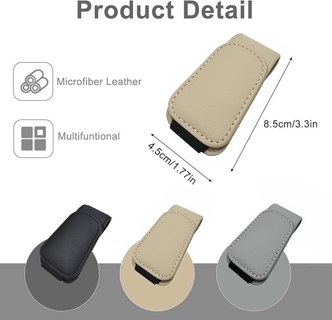 EldHus Sunglass Holder for Car Visor - 2 Pack Magnetic Car Glasses Holder Clip, Leather Eyeglass Holder for Car, Universal Vehicle Sunglasses Hanger Eyeglasses Mount, Beige