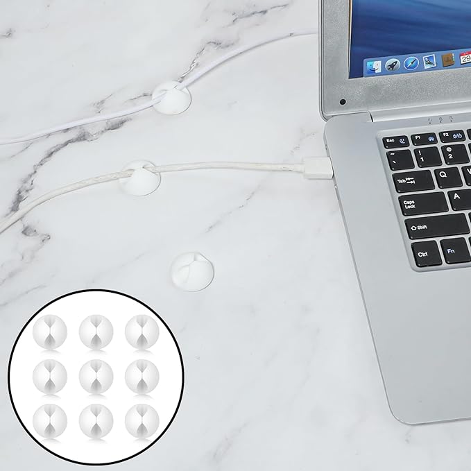 cobee 9 Pcs Adhesive Cable Clips, Charger Cord Holder for Nightstand, Cable Management Wire Cord Organizer for Desk, Nightstand, Phone Charger, Computer, Home, Office, Car(White)