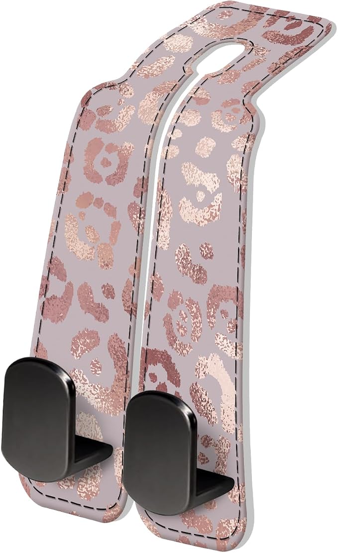 PU Leather Car Seat Hook, Storage Headrest Hanger, Cute Car Backseat Organizer, Car Hooks For Purses and Bags Pink Leopard Print
