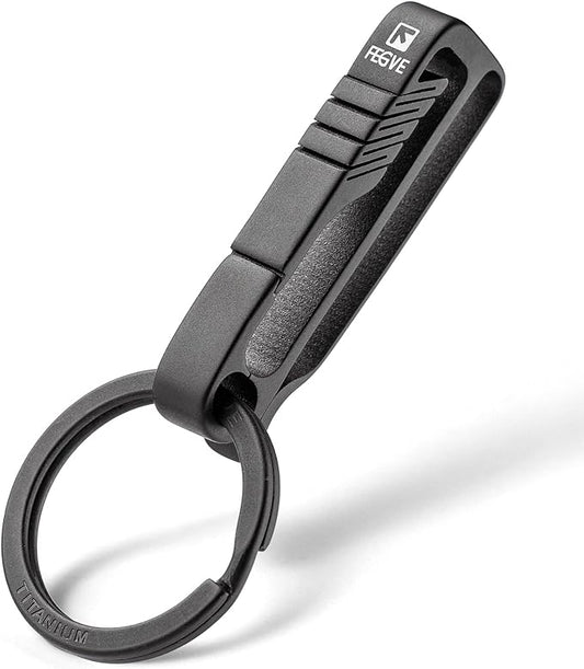 FEGVE Titanium Key Belt Clip with Key Ring, Belt Key Holder Key Chain Clip Black Keychain for Men
