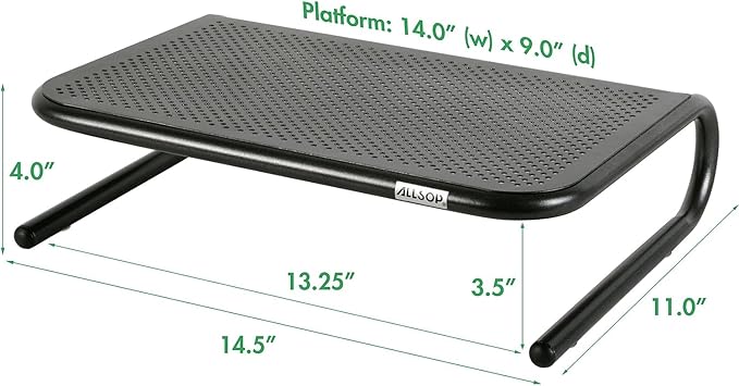 Allsop Metal Art Jr. Monitor Stand, 14-Inch Wide Platform Holds 40 lbs with Keyboard Storage Space - Pearl Black, 2 Pack