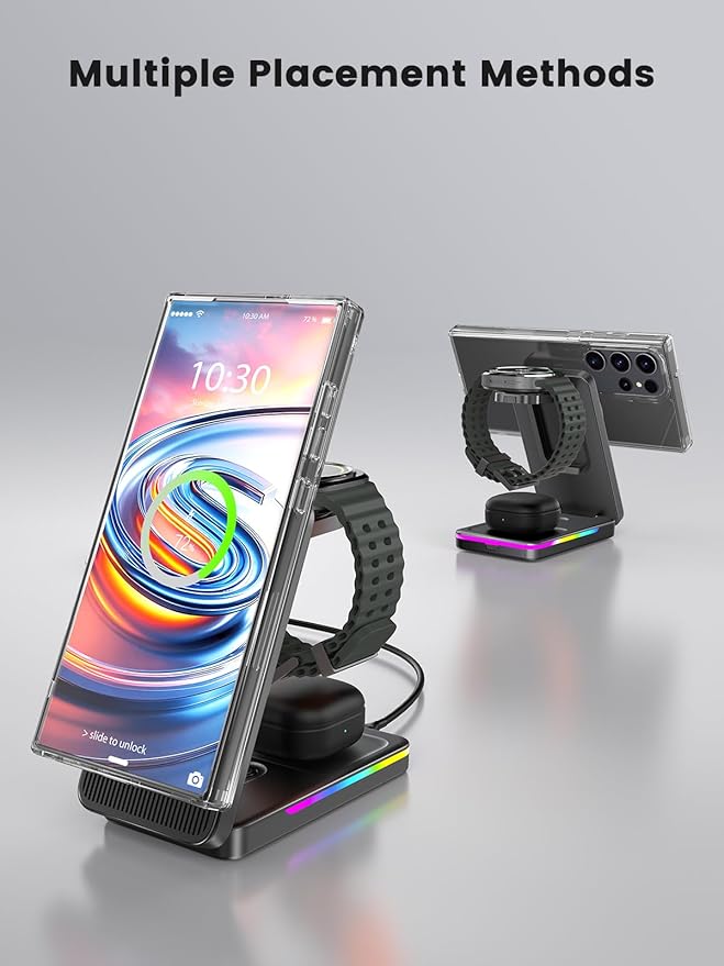 Magnetic Wireless Charger for Samsung Galaxy S26 Ultra, 3 in 1 Wireless Charging Station for Samsung Watch 8, Travel Foldable MagSafe Charger Stand for Android S25 Ultra/Z Fold/Z Flip 7, Buds 4 Pro