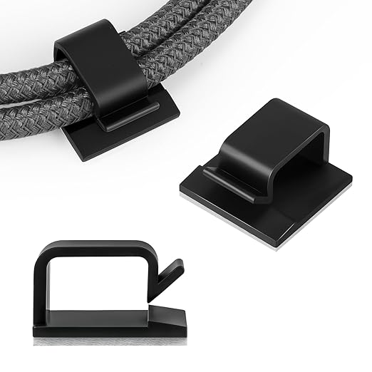 63pcs Black Cable Management,Adhesive Cable Clips,Cord Organizer ID 032" X0.2",Cord Clips for Wires on Wall,Under Desk,Nightstand,PC,TV,Outdoor Lights Strip,Plant Clips for Climbing Plants