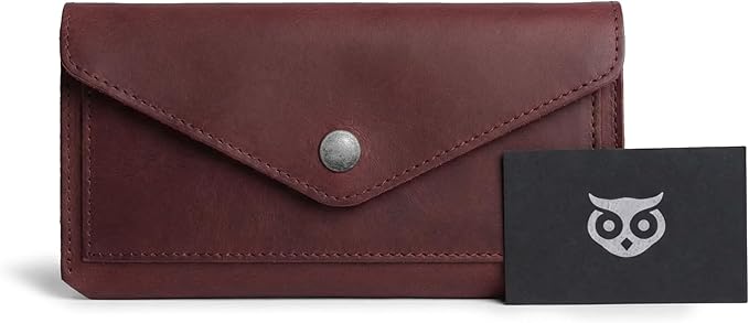 Hide & Drink, Full Grain Leather Large Female Wallet, Travel Organizer for Women, Vintage Money and Card Holder, Handmade, Sangria