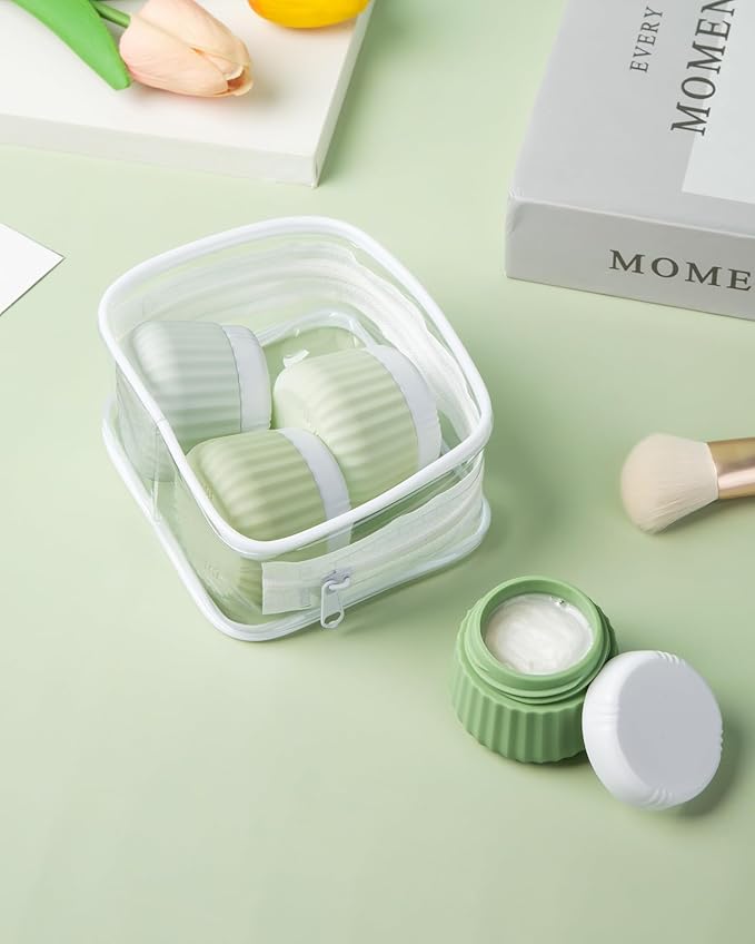 Mrsdry Travel Containers for Toiletries 4 Pack, TSA Approved Travel Size Toiletries, With Clear Bag Leak Proof Silicone Jars, Creams Jars Carrying Small Items