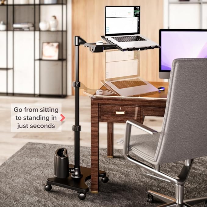 LEVO G2 Deluxe Adjustable Laptop Stand ??Rolling Computer Desk & Ergonomic Table for Bed, Sofa, or Office ??Portable Mobile Workstation with Tilt ??Fits Devices up to 16??- Charcoal & Black