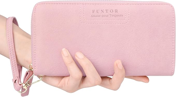 FT FUNTOR Wristlet Wallets for Women, Ladies PU Vegan Leather Clutch Wallet Zip around Phone Purse Card Holder Organizer