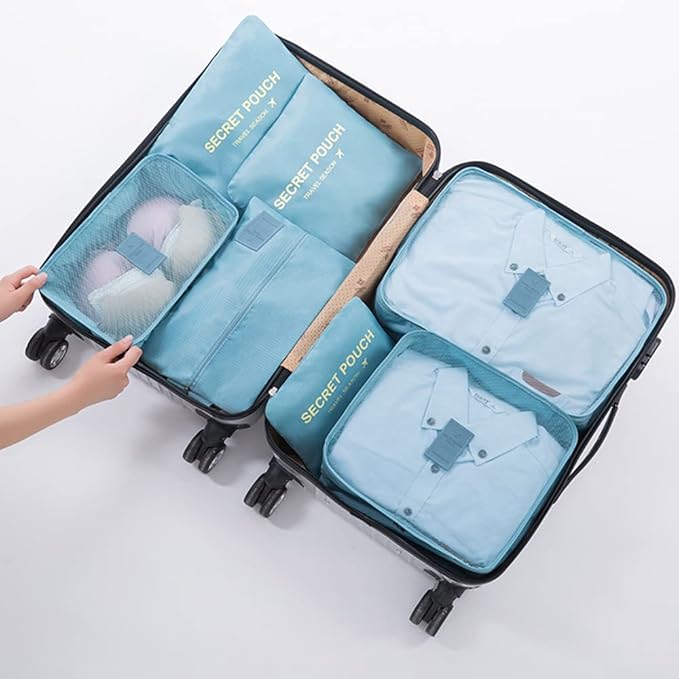 Packing Cubes for Suitcases - 7 Pieces, Light Packing Cubes for Travel, Suitcase Organizer Bags Set, Luggage Organizers for Suitcase, Water-Resistant Travel Essentials, Nile Blue