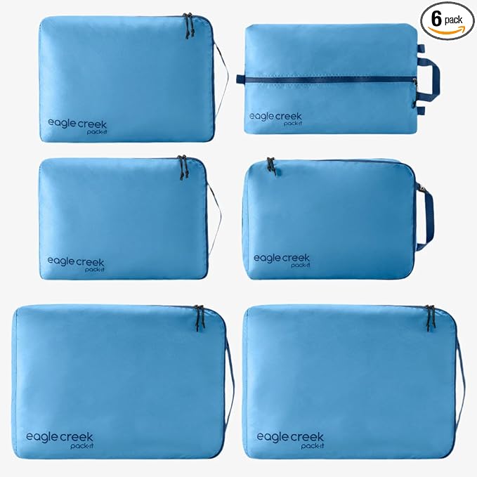 Eagle Creek Pack-It Isolate Extended Stay Set - Includes Shoe Sack, M Clean/Dirty Cube, 2x M Isolate Cube & 2x L - Travel Essentials - Travel Essentials - Blue Dawn