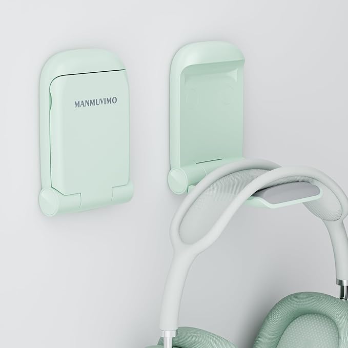 MAMUVIMO Headphone Stand, Headset Stand Foldable ＆ Sticky, Headphone Holder Hook Mount with Non-Slip Silicone, Adhesive Earphone Desk Hanger Clip Space-Saving for Airpods Max, All Earphones- Green