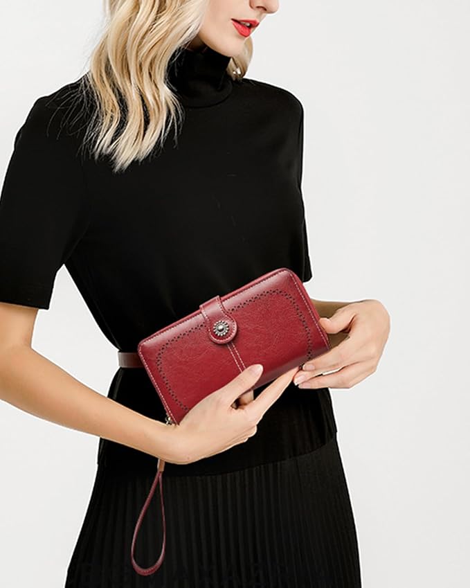 TFKGS Wallet for Women RFID Blocking Leather Large Capacity Card Holder Ladies Phone Clutch Travel Long Purse Wristlet | RFID Blocking, Leather, Large Capacity, Ladies, Travel