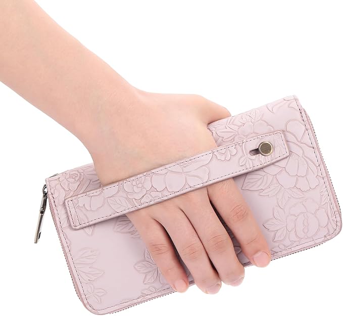 GAEKEAO Wallet for Women Clutch RFID Blocking Wristlet Leather Purse Large Capacity Credit Card Holder with Grip Hand Strap
