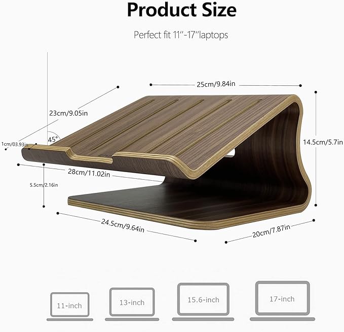 Wooden Laptop Stand,Laptop Holder Stand,Laptop Stand Wooden,Wood Laptop Stand for Desk,Compatible with Most Laptops Heat Dissipation Shelf(Walnut)