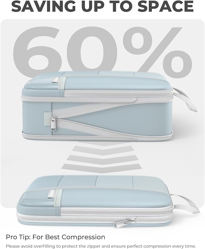 Percover Compression Packing Cubes 6-Piece Set, Packing Cubes Compression for Travel with Multi-Size Organization, Travel Organizer for Carry On & Checked Luggage, Slate Blue