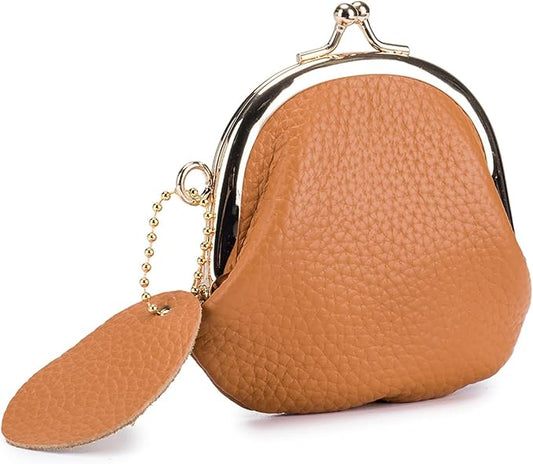 Women’s Small Coin Purse, Vintage PU Leather Change Purse, Coin Bag with Kiss Lock, Mini Coin Purse for Women (Earth Yellow)