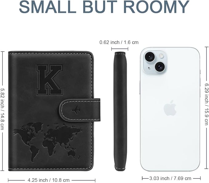 Passport Holder Wallet Cover Personalized Letter A-Z Travel Wallet RFID Blocking Passport Cover Wallet Case for Travel Passport Book Holders for Women and Men, Black-K