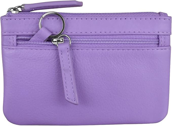 ili New York Mini Leather Coin Purse, Compact Genuine Leather Pouch with Key Ring & RFID Protection, Used for Coins, Keys and Cards, Ideal for Travel and Everyday Carry, Amethys