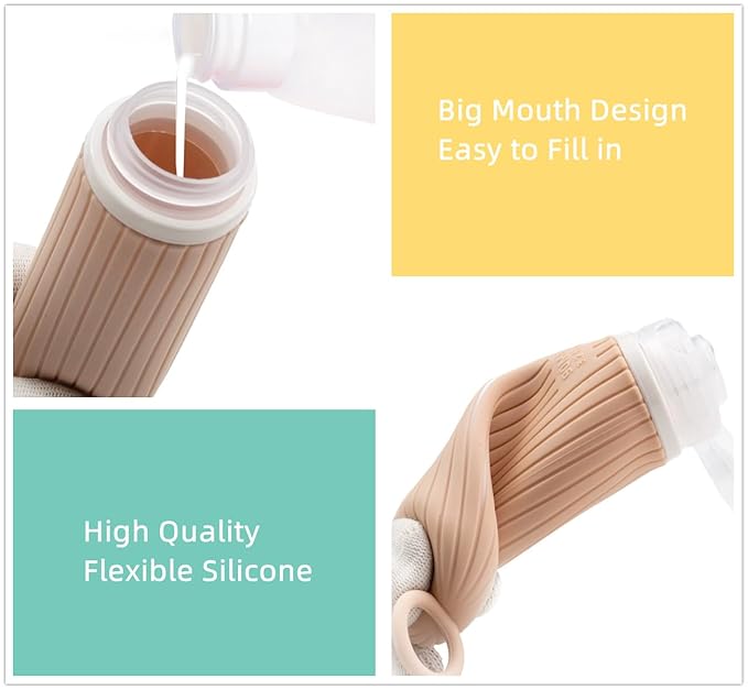 Refillable Bottles Leak Proof Camping Travel Containers with Shower Lanyard,3oz TSA Approved Squeezable Silicone Travel Tube Set for Gym Shampoo Lotion Soap