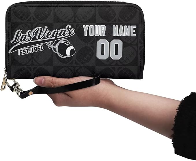 Custom Sports Team Zip Organizer Wallet-Personalized PU Leather Wallet with Name Number,Multi-Card Slots,Wrist Strap,Fan Gift for Men Women.