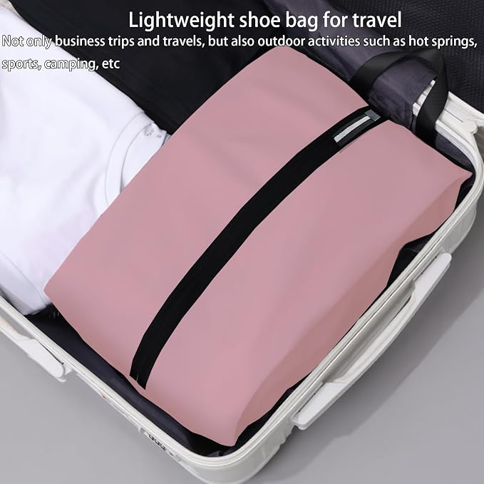 Shoe Bag for Travel, Waterproof Extra Large Shoe Storage Organizer with Handle, Multi-Functional Odor-Resistant Shoe Pouch for Gym, Soccer, Golf, Tennis Soccer Cleats Bag 16.5 x 9.8 Inches (Pink)