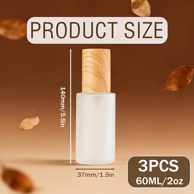 3Pcs 60ml 2oz Matte Glass Pump Bottles Travel Pump Bottle Lotion Bottle Travel Container Soap Dispenser Toiletries Bottle Containers with Plastic Lid for Shampoo Cream Liquid Essential Oils