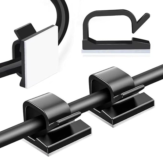 3/4 in Adhesive Cable Clips, 60pcs Outdoor Light Clips, Cord Clips, Sturdy Wire Clips, Finisher Wire Clamp for Home, Car, Office Wire Management Clips (Black, 3/4"-60PCS)