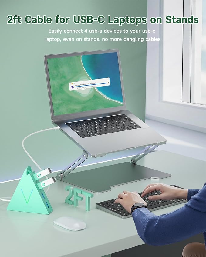 USB C Hub, USB C to 4-Port USB 3.0 Type-C Splitter Adapter for MacBook Pro/Air, iMac, Mac mini, Laptop, Surface Pro, XPS, Flash Drive, Keyboard, Mouse, External HDD (2ft, Green)