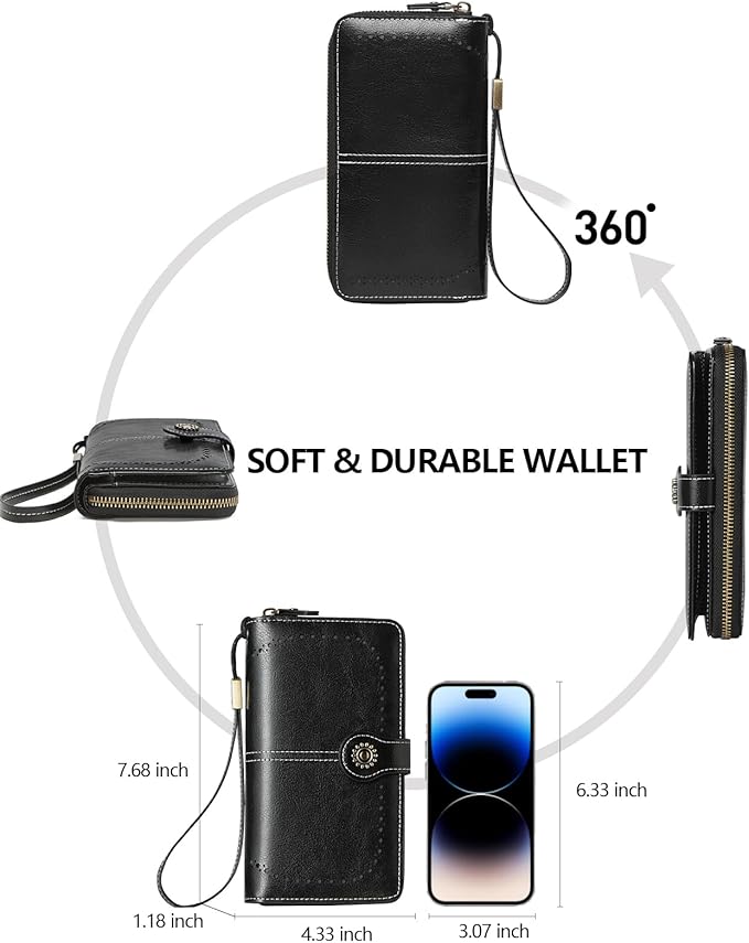 TFKGS Wallet for Women RFID Blocking Leather Large Capacity Card Holder Ladies Phone Clutch Travel Long Purse Wristlet | RFID Blocking, Leather, Large Capacity, Ladies, Travel