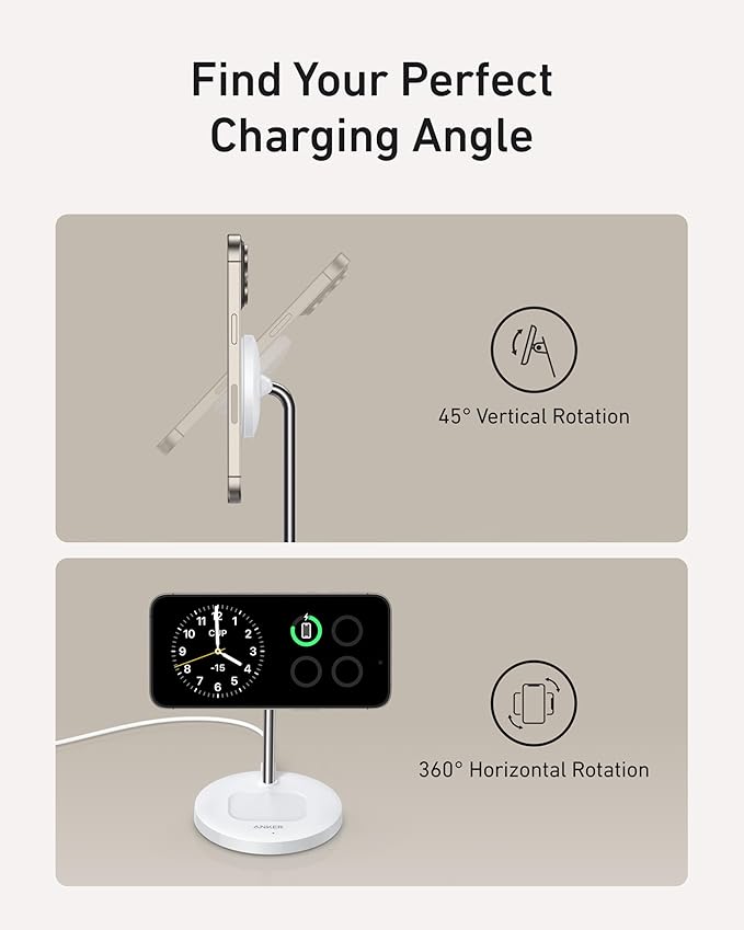 Anker MagSafe Compatible MagGo Charger Stand, iPhone 17 Wireless Charger, 2-in-1 Charging Station, Qi2 Certified 15W Fast Charging, for iPhone 17/16/15/14/13/12, AirPods Pro (40W Adapter Included)