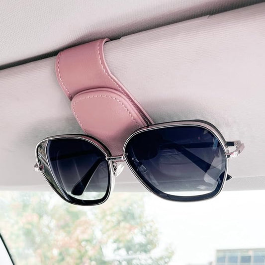 Sunglass Holder for Car, Magnetic Leather Eyeglass Hanger Clip for Car Sun Visor, Sunglasses Holder and Ticket Card Clip for Car Visor Accessories (1Pack Pink)
