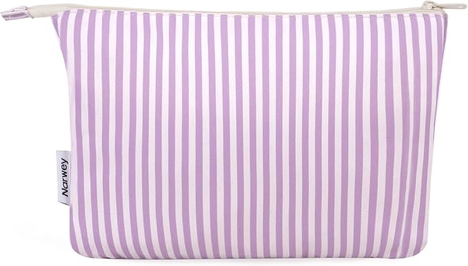 Narwey Small Striped Makeup Bag for Purse Travel Makeup Pouch Cosmetic Bag Zipper Pouch Bags for Women (Purple Stripe)