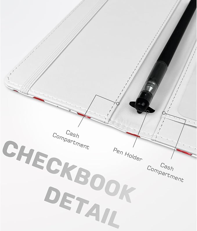 Printed Checkbook Cover, RFID Blocking Checkbook, Stylish, Lightweight, Slim Durable, Multi-Functional Checkbook Holder for Personal and Business Checks (Cherry)
