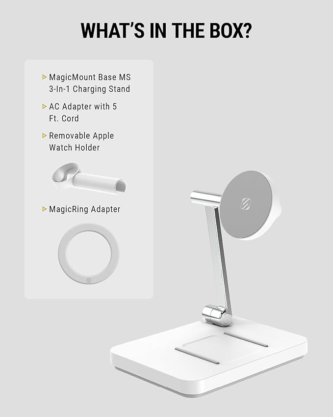 Scosche MagicMount Base MS Foldable Fast Wireless Charging Station for Desk, Phone Charger for MagSafe iPhone 16/15/14/13/12/AirPods Pro with Apple Watch Charger Stand