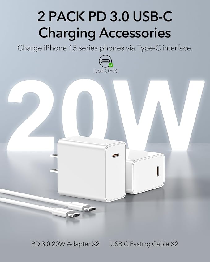 2 Pack MagSafe-Compatible Charger Stand with 20W USB C Charger Block & USB C Cable x2, Fast Charging Wireless Charger Compatible with iPhone 17 Pro Max 16 15 14 13 12 Series, AirPods Pro 3/4/3, White
