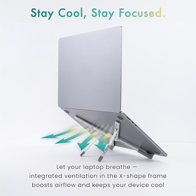 BELLEMOND Adjustable Laptop Stand | Foldable Aluminum Riser | X-Frame Ergonomic Japanese Design | Fits MacBook Pro/Air, Dell, HP, Lenovo & 10–17.3” Laptops | Portable & Lightweight | Space Silver