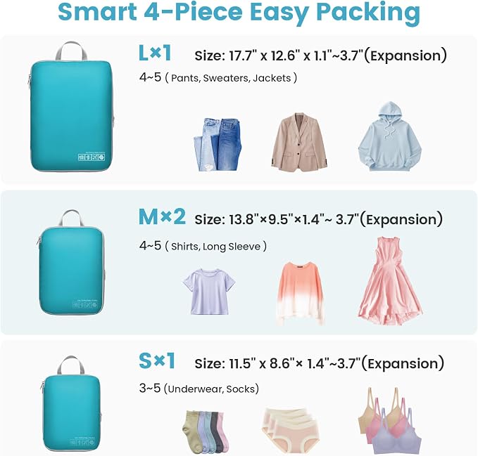 Cambond Compression Packing Cubes for Travel - Lightweight Expandable Travel Bags Luggage Organizers Travel Essentials Compression Cubes for Travel Space Saver for Carry on Suitcases Organizer