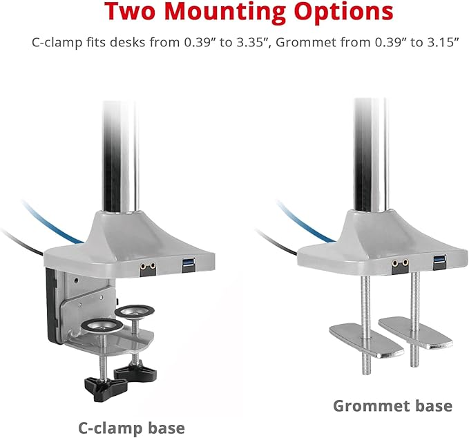 SIIG Dual Monitor Stand for 13" to 32", Premium Desk Mount with USB and Audio Ports, Height Adjustable, Tilt and Swivel, Max VESA 100x100mm, C-Clamp, Each Arm Holds 19.8 lbs (CE-MT2X11-S1)