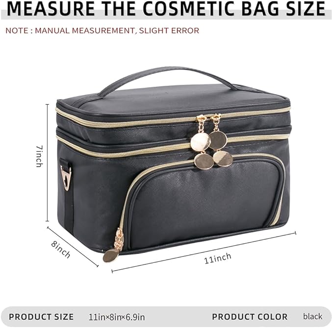 Extral Large Makeup Bag for Women,Double Layer Travel Cosmetic Organizer Case,Skin Care Essentials Toiletries Bags with Shoulder Strap Waterproof Brush Storage with Removable Dividers