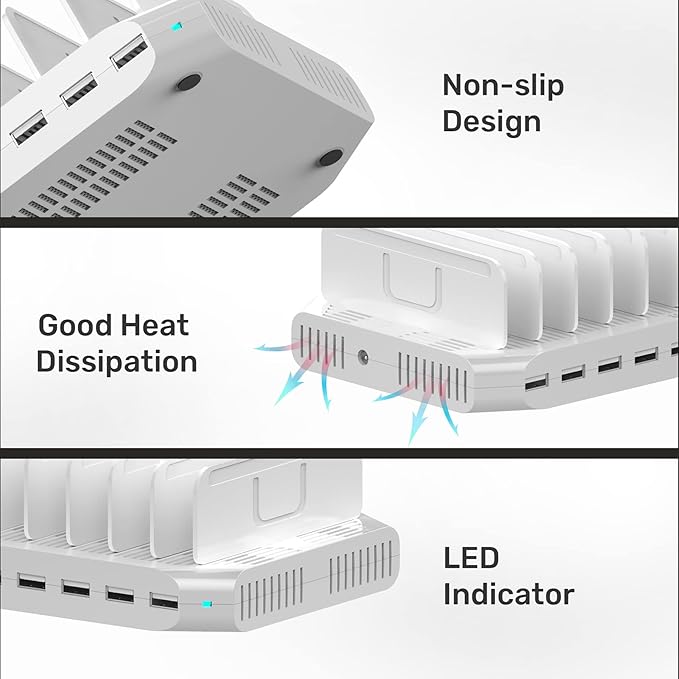 Alxum Multi Charging Station,10 Ports USB Charging Station for Multiple Devices,60W 10 Ports Charging Dock,Compatible with iPad, iPhone, Tablet and Cell Phone