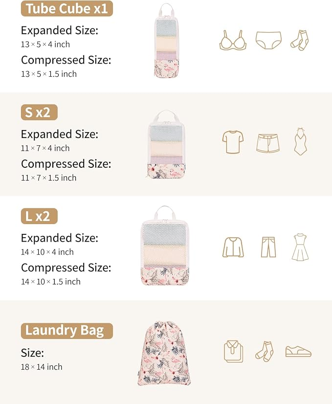 Narwey 6 Set/5 Set Compression Packing Cubes for Travel Kids Women Carry on, Packing Organizers Bag for Backpack Luggage Suitcase Duffle Bags