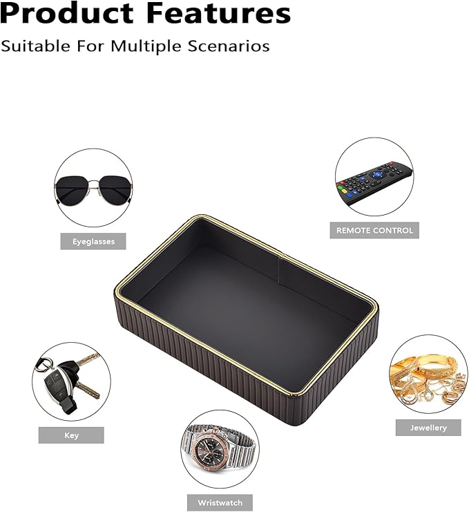 PU Leather Valet Tray,Desk Organizer Tray Nightstand Organizer Trinket Dish Storage Key Bowl Decorative Trays for Phone Wallet Jewelry Watch,Bathroom Bedroom Perfume Vanity Trays,Grey