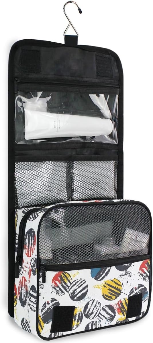 Hanging Travel Toiletry Bag Kit Boys Makeup Case Cosmetics Organizer for Men Women (Sport Pattern With Balls)
