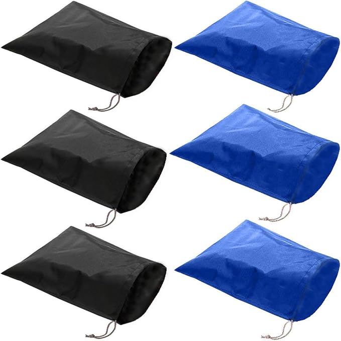 6 Pack Waterproof Nylon Shoe Bags Travel Bags for Men Women (Black+Blue, 15.1"(L) x12.2"(W))