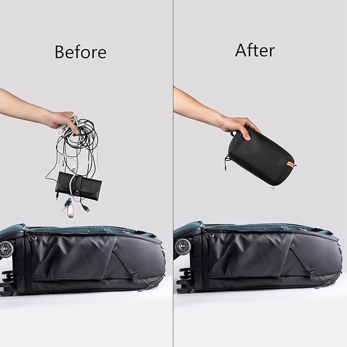 PGYTECH Travel Tech Organizer, Waterproof Tech Pouch, Electronics Accessories Organizer Travel Carrying Case, Organizer Bag for Cables, Cord, Phone Batteries, Charger,Photography SD Card, Black